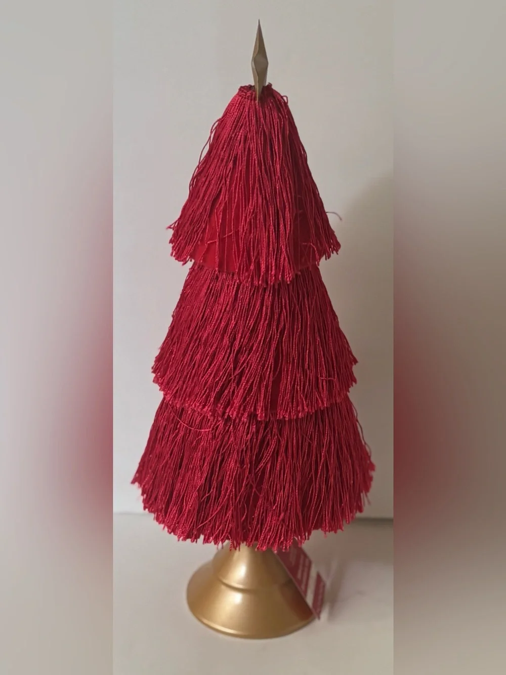 Tabletop fringe Christmas trees NEW NWT 2 total decor pink red 16”H